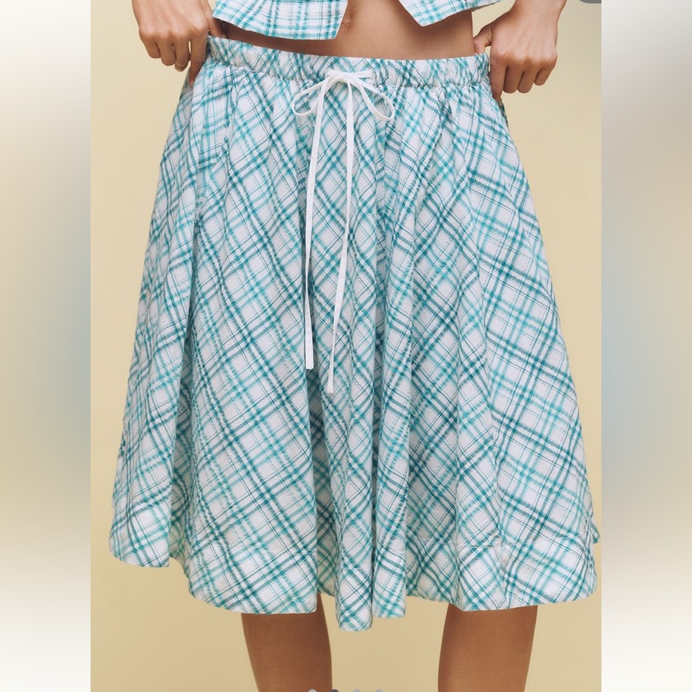Maeve Teal and White Plaid Skirt